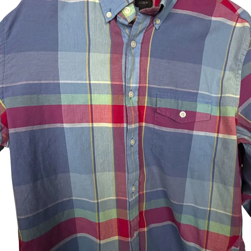 J Crew Shirt Mens Large Blue Red Plaid Slim Button Up Casual Work Long Sleeve